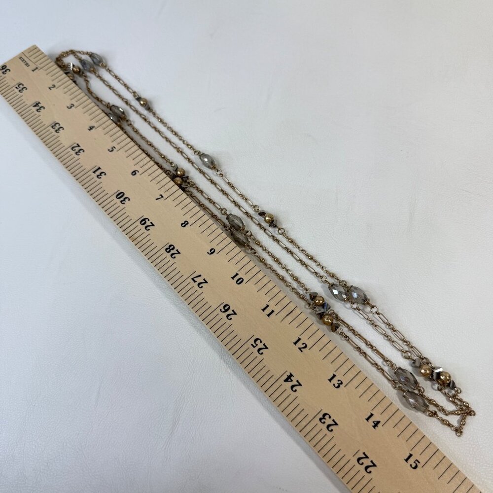 Long Faceted Glass Bead Station Necklace Gold Tone Layering Piece - Picture 3 of 9